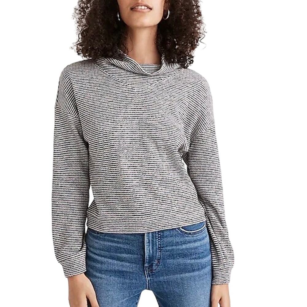 Madewell Textured Turtleneck Top in Grey Rainbow Stripe Size Small